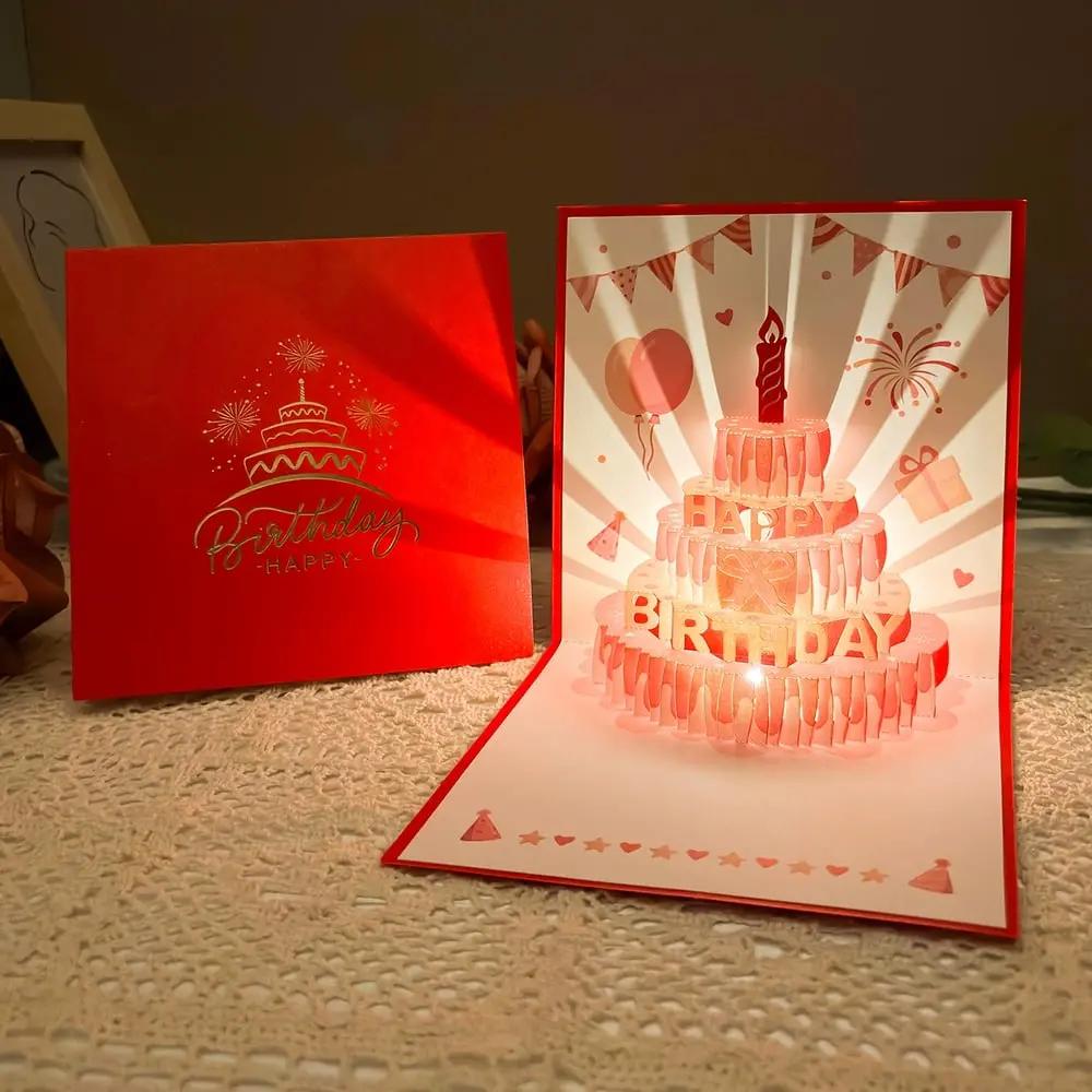 Birthday Card 3D Laser-Cut Pop-Up LED Light & Music