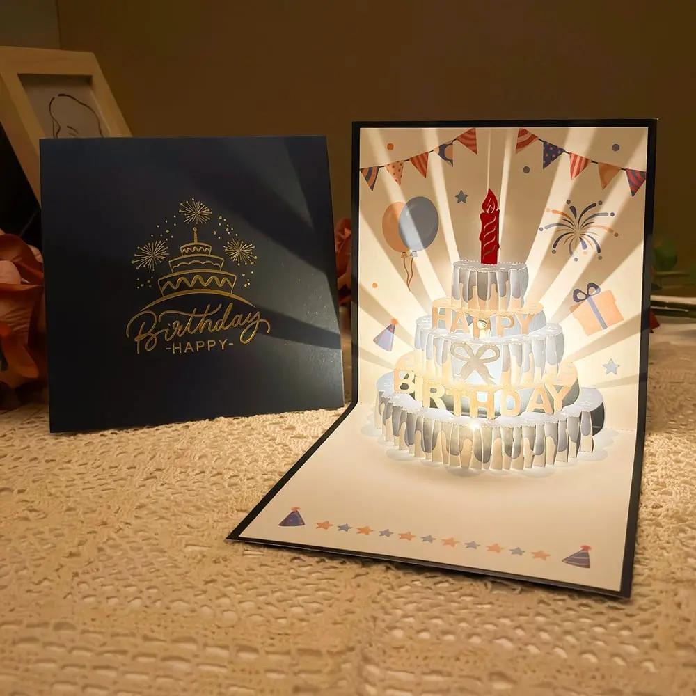 Birthday Card 3D Laser-Cut Pop-Up LED Light & Music