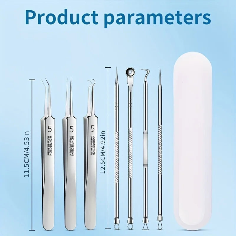 Blackhead Remover Set 8-Piece Stainless Steel Ultra-Fine Tips