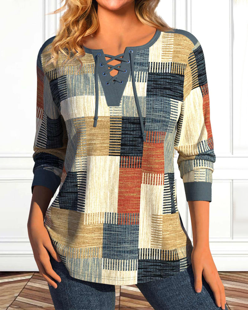 Blouse Cotton Blend Drawstring Neck & Crossed Straps