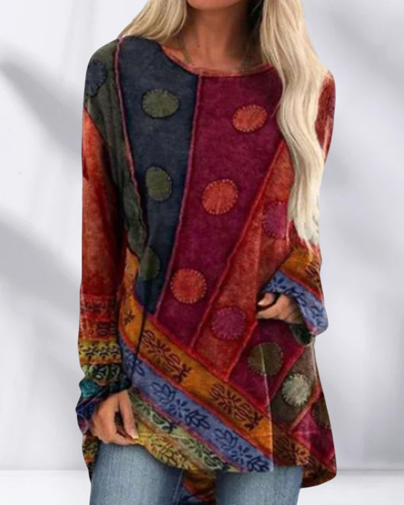 Blouse Ethnic Boho Print Loose Fit