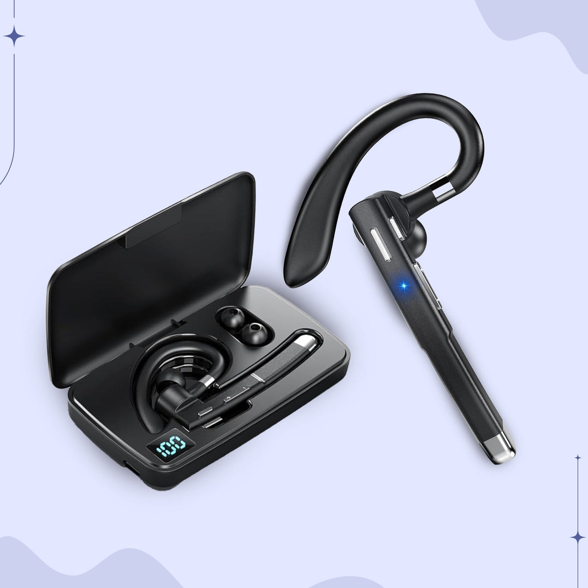 Bluetooth Headset Dual Microphone Noise Cancelling 72-Hour Battery