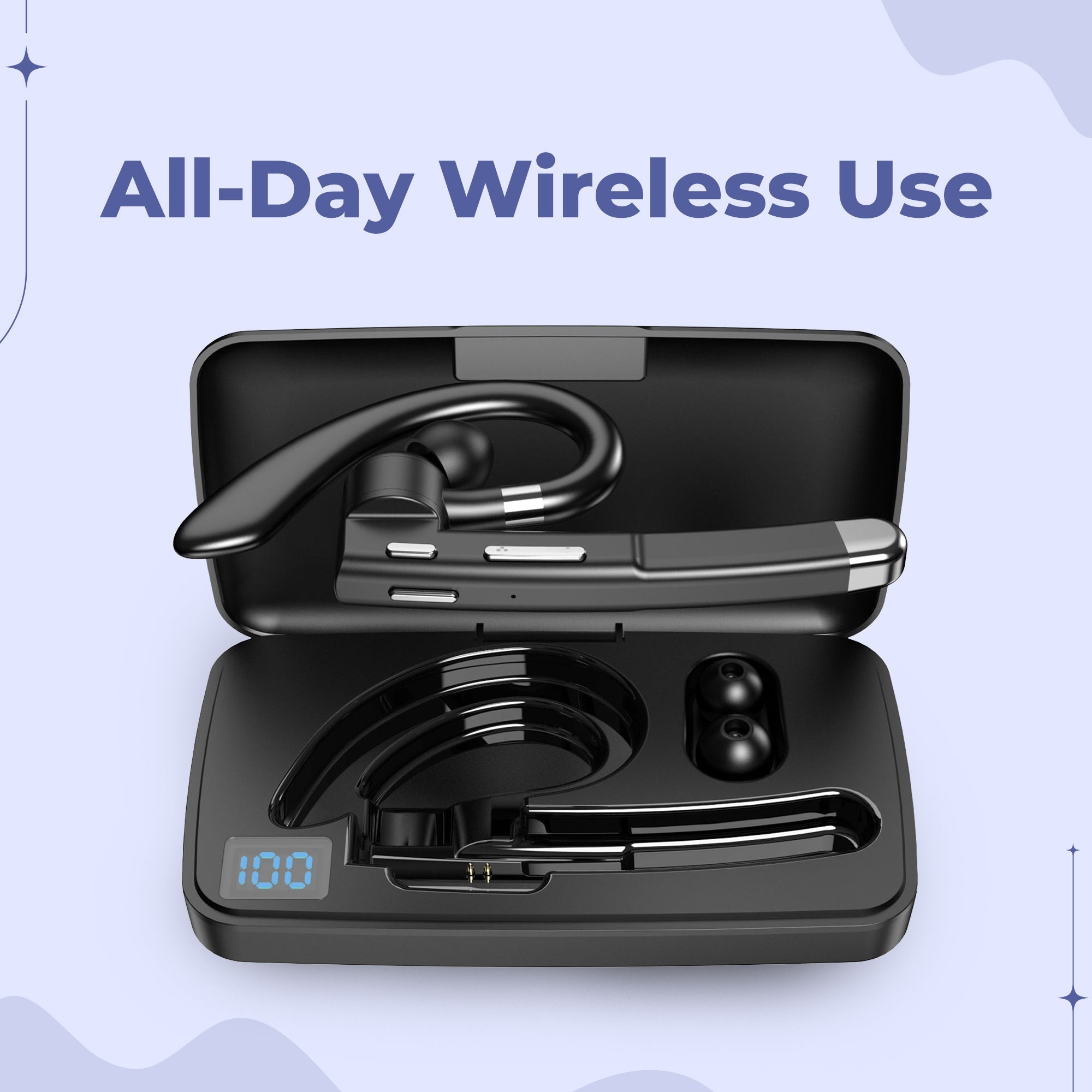 Bluetooth Headset Dual Microphone Noise Cancelling 72-Hour Battery