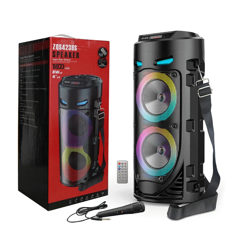 Bluetooth Speaker Portable RGB LED Wired Microphone & Remote