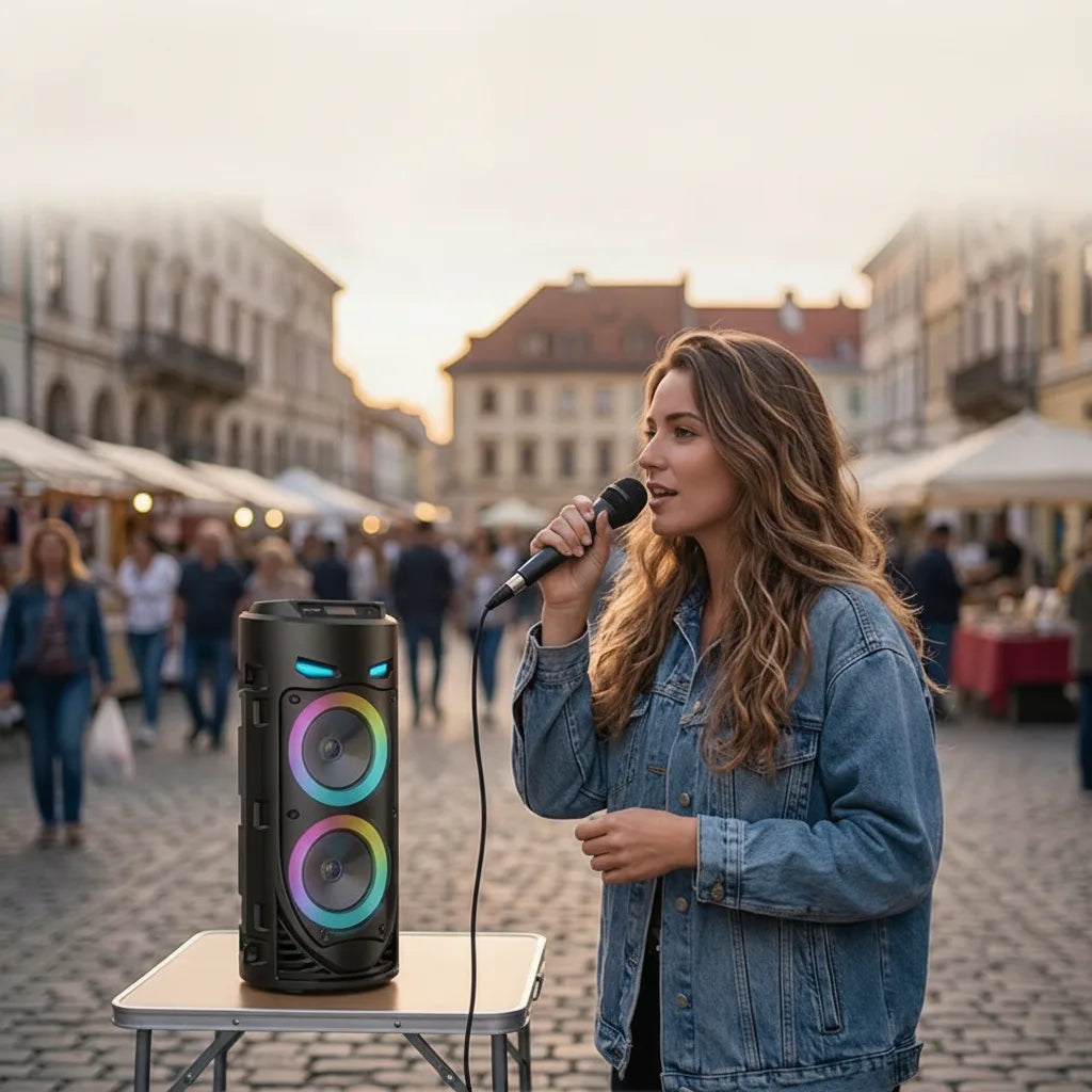 Bluetooth Speaker Portable RGB LED Wired Microphone & Remote
