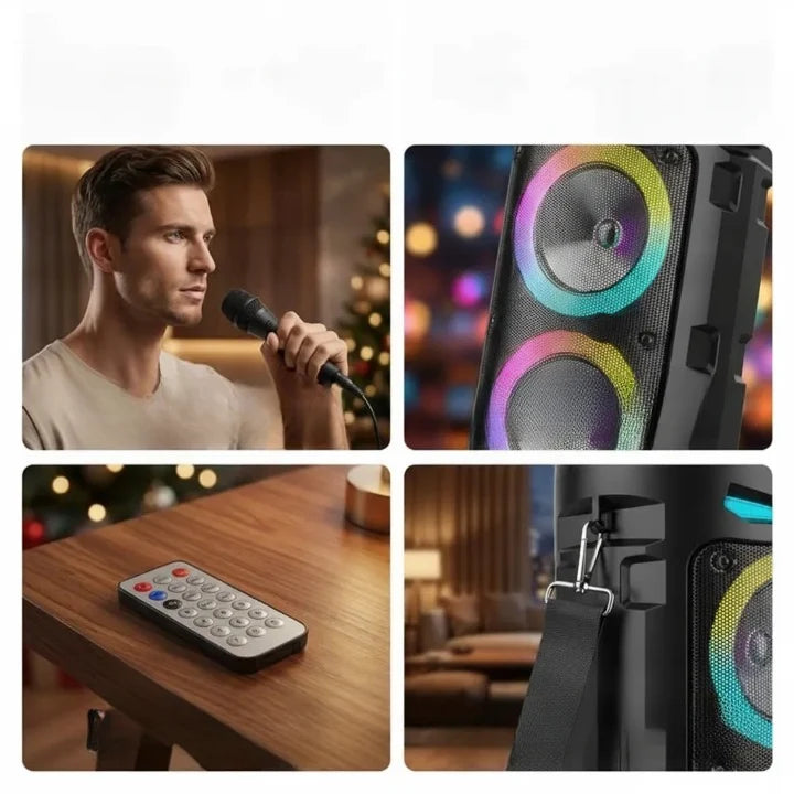 Bluetooth Speaker Portable RGB LED Wired Microphone & Remote