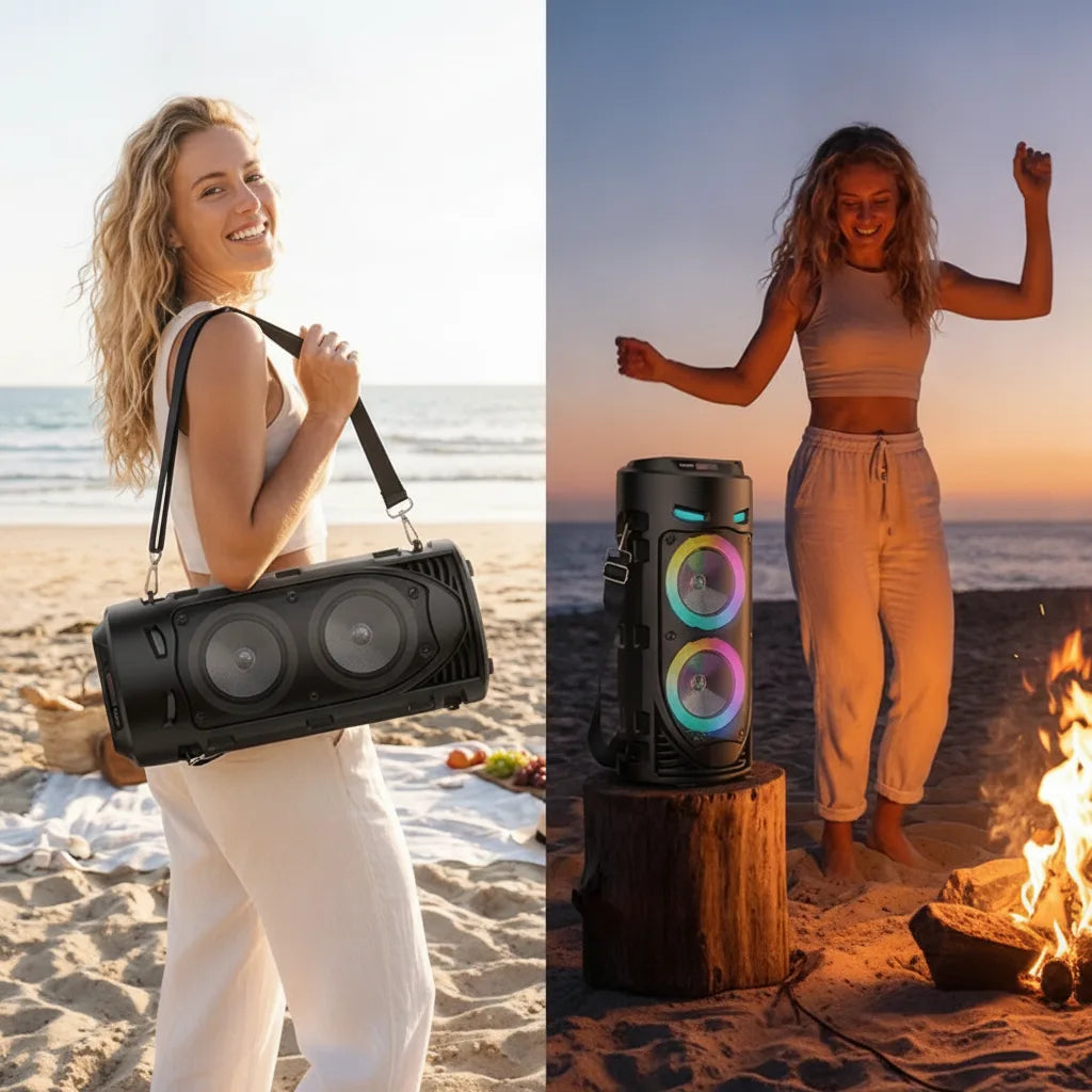 Bluetooth Speaker Portable RGB LED Wired Microphone & Remote