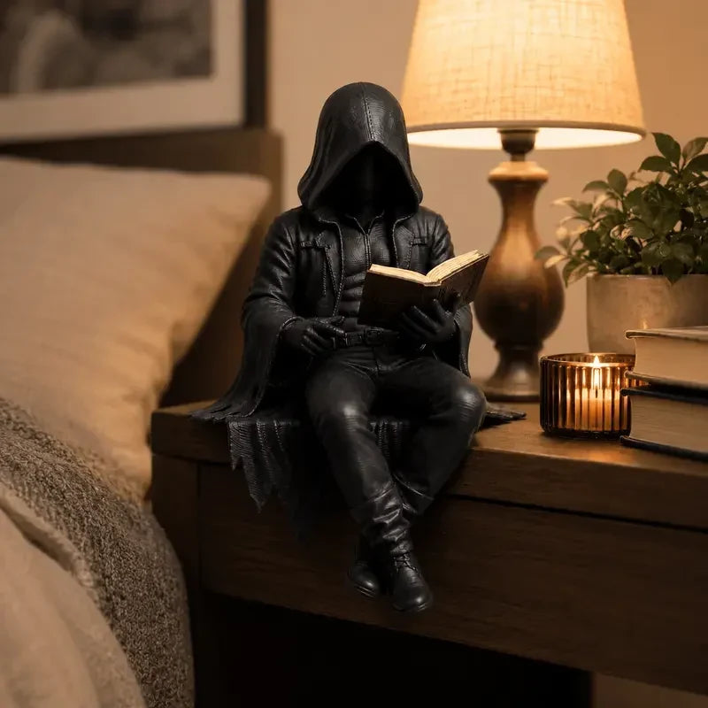 Bookshelf Figurine Hooded Reader Resin Compact