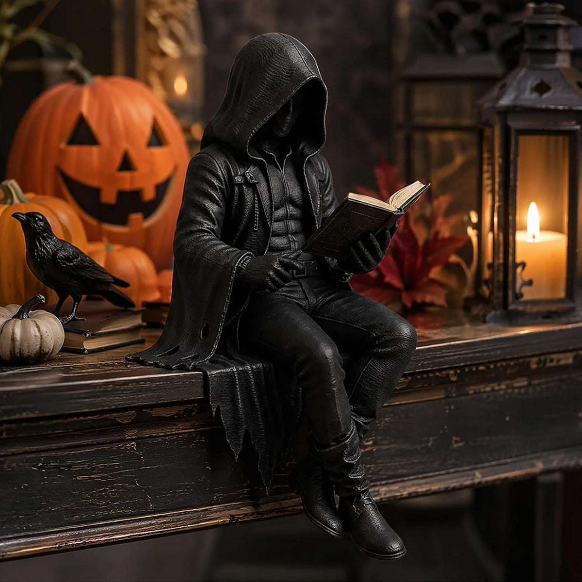 Bookshelf Figurine Hooded Reader Resin Compact