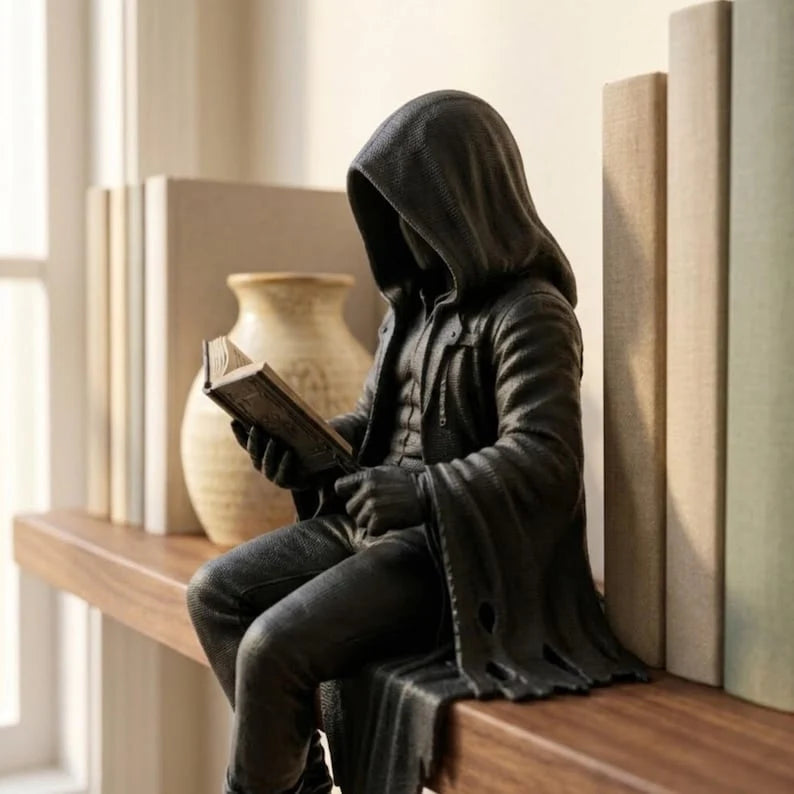 Bookshelf Figurine Hooded Reader Resin Compact