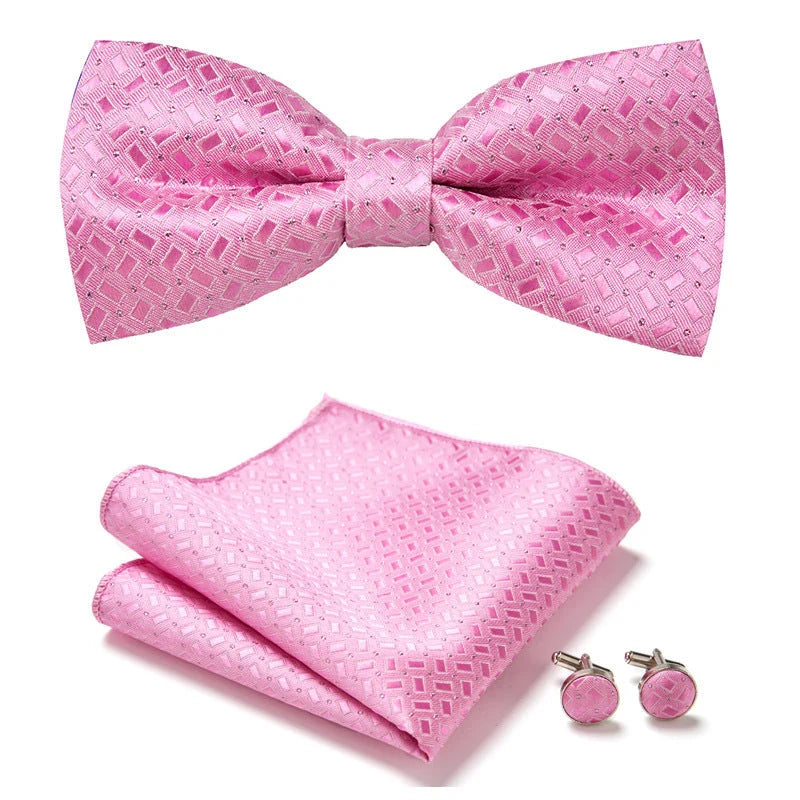 Bow Tie Set Hand-Sewn Polyester Pocket Square & Cufflinks