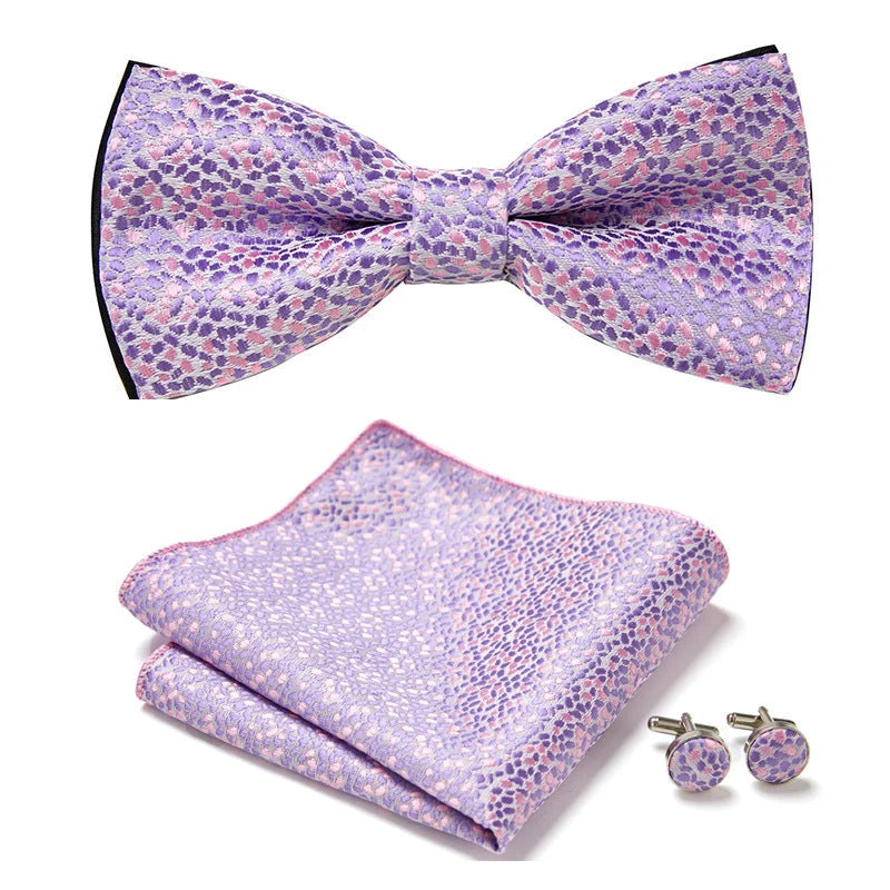 Bow Tie Set Hand-Sewn Polyester Pocket Square & Cufflinks