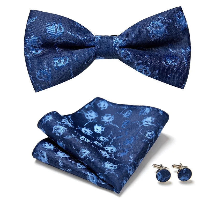 Bow Tie Set Hand-Sewn Polyester Pocket Square & Cufflinks