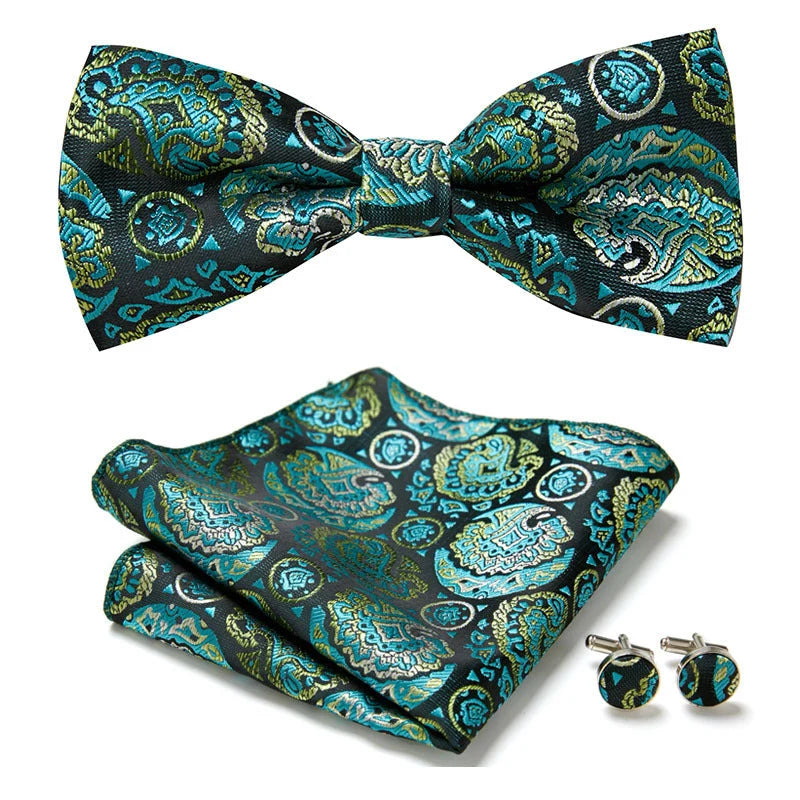 Bow Tie Set Hand-Sewn Polyester Pocket Square & Cufflinks