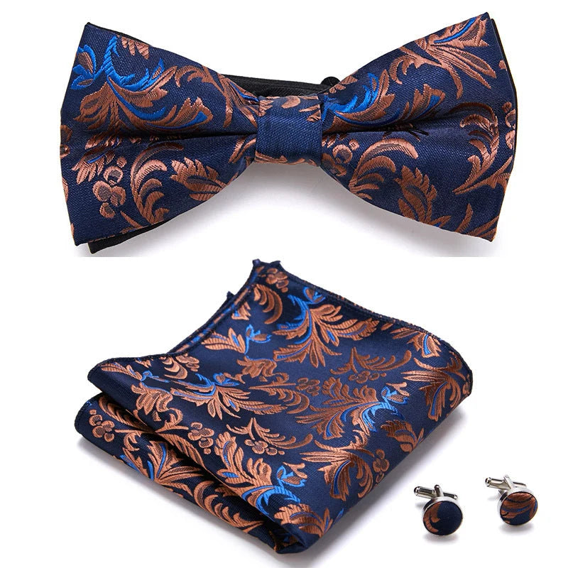 Bow Tie Set Hand-Sewn Polyester Pocket Square & Cufflinks