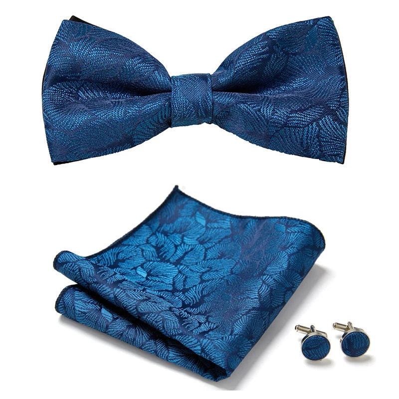 Bow Tie Set Hand-Sewn Polyester Pocket Square & Cufflinks