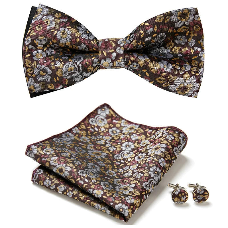 Bow Tie Set Hand-Sewn Polyester Pocket Square & Cufflinks
