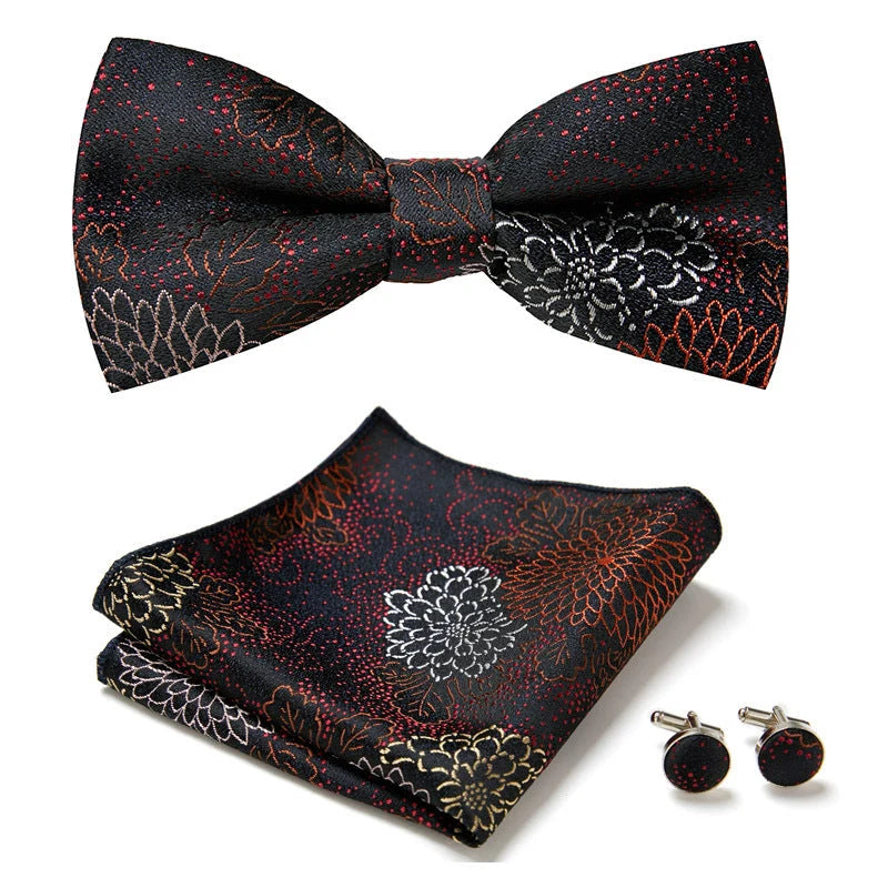 Bow Tie Set Hand-Sewn Polyester Pocket Square & Cufflinks