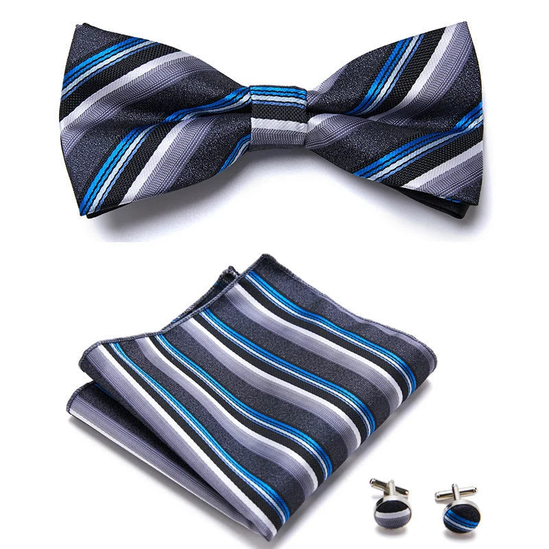 Bow Tie Set Hand-Sewn Polyester Pocket Square & Cufflinks