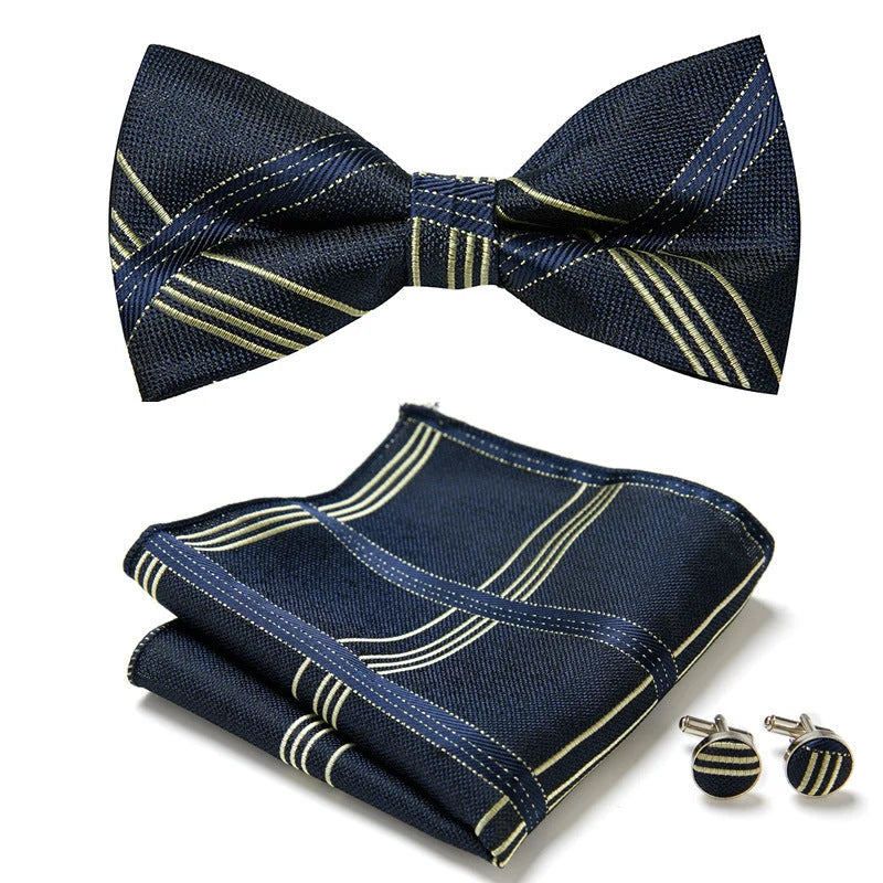 Bow Tie Set Hand-Sewn Polyester Pocket Square & Cufflinks