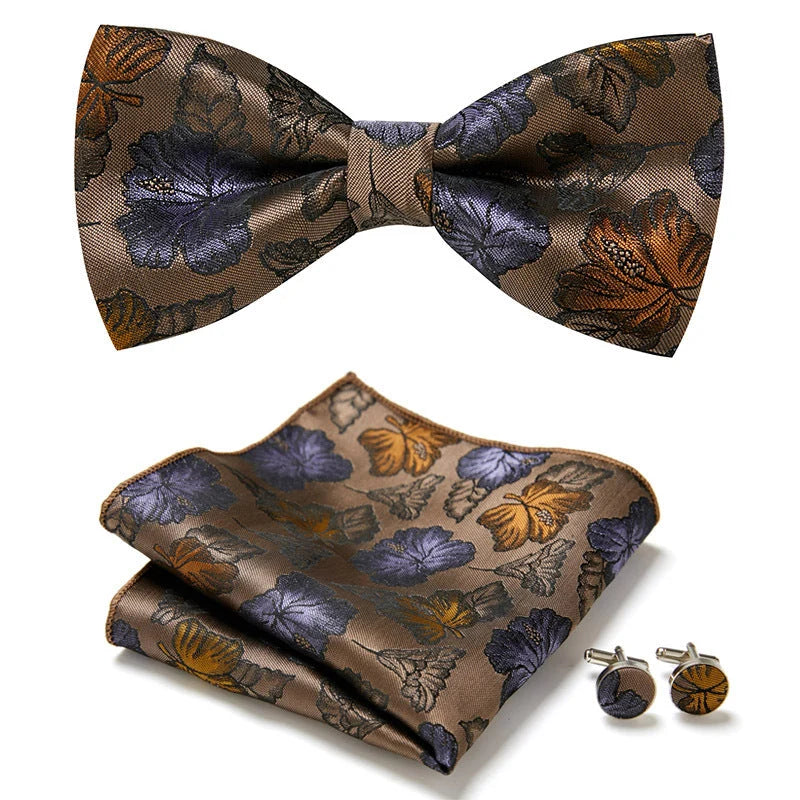 Bow Tie Set Hand-Sewn Polyester Pocket Square & Cufflinks