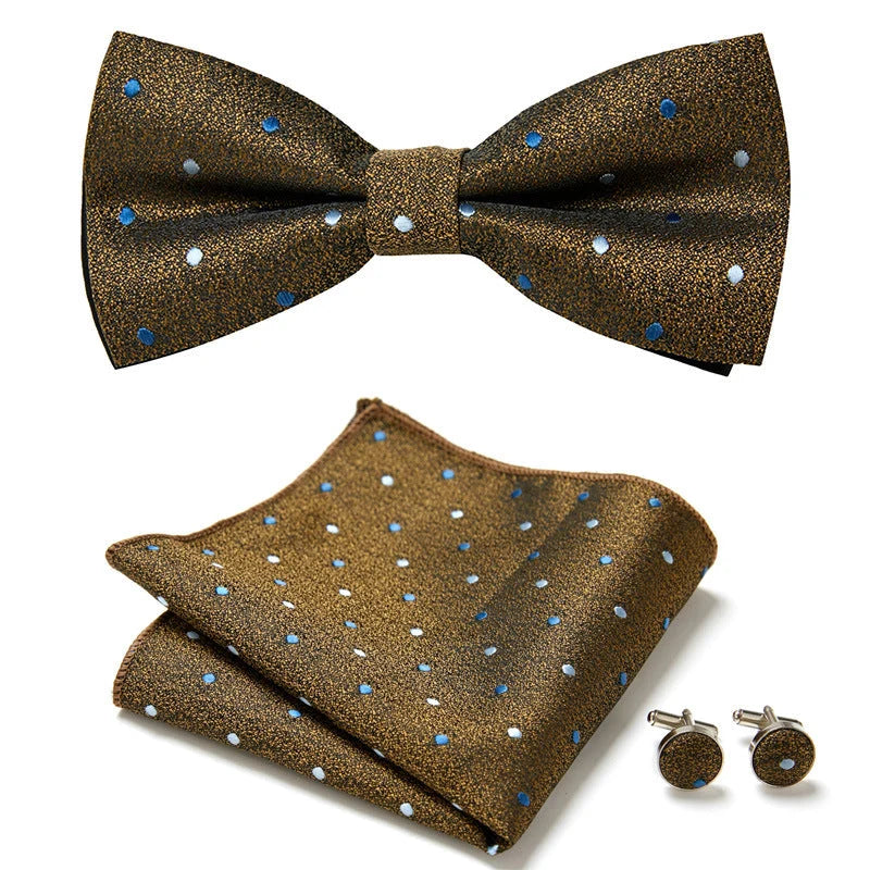 Bow Tie Set Hand-Sewn Polyester Pocket Square & Cufflinks