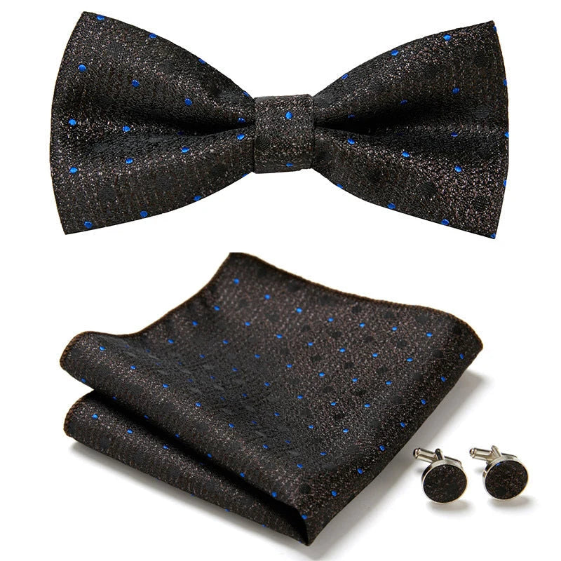 Bow Tie Set Hand-Sewn Polyester Pocket Square & Cufflinks