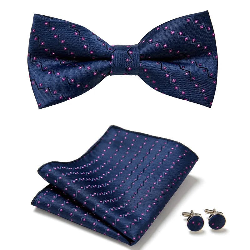 Bow Tie Set Hand-Sewn Polyester Pocket Square & Cufflinks