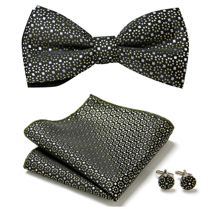Bow Tie Set Hand-Sewn Polyester Pocket Square & Cufflinks