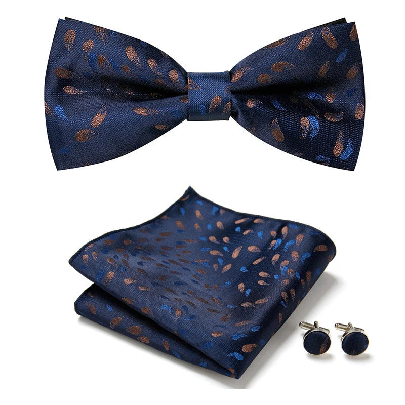 Bow Tie Set Hand-Sewn Polyester Pocket Square & Cufflinks