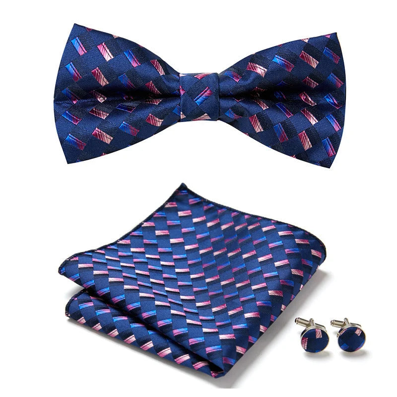 Bow Tie Set Hand-Sewn Polyester Pocket Square & Cufflinks