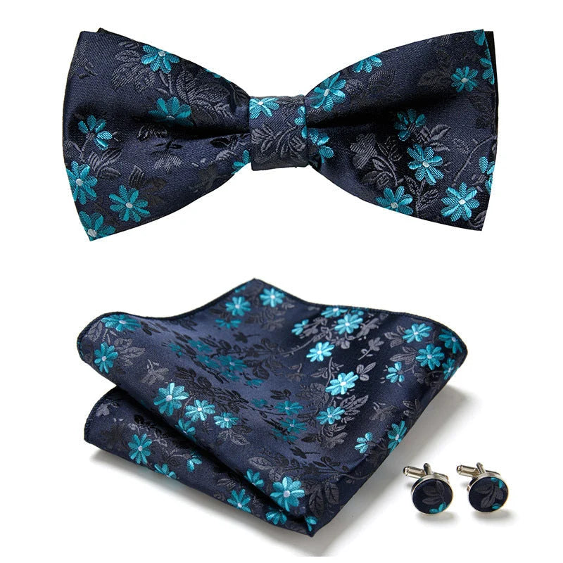 Bow Tie Set Hand-Sewn Polyester Pocket Square & Cufflinks