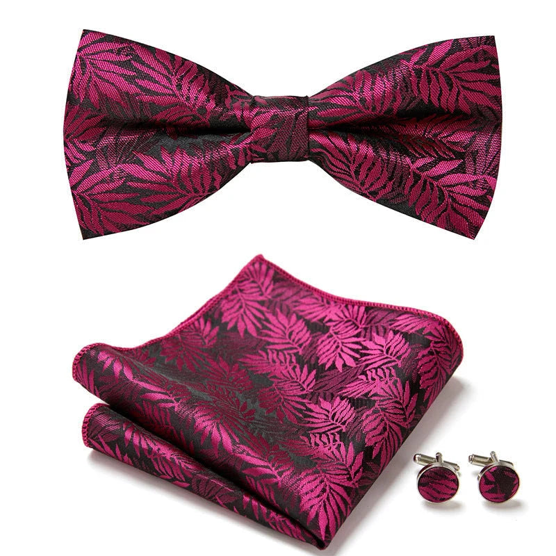 Bow Tie Set Hand-Sewn Polyester Pocket Square & Cufflinks