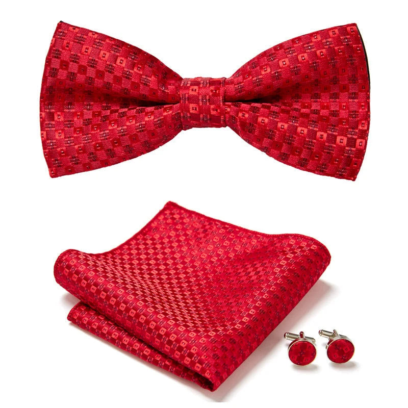 Bow Tie Set Hand-Sewn Polyester Pocket Square & Cufflinks
