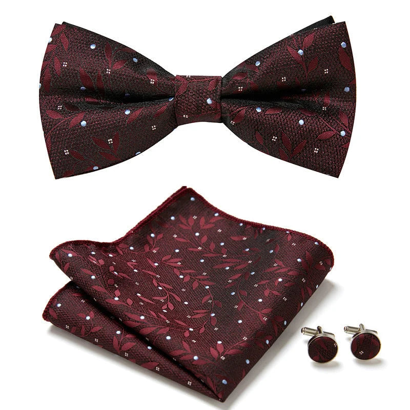 Bow Tie Set Hand-Sewn Polyester Pocket Square & Cufflinks