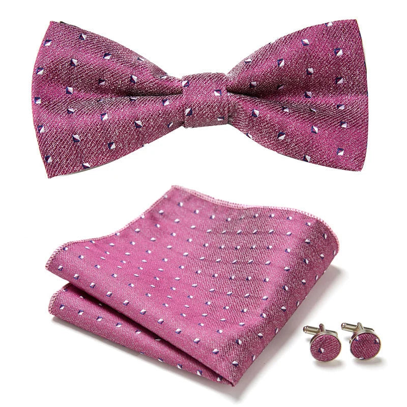 Bow Tie Set Hand-Sewn Polyester Pocket Square & Cufflinks