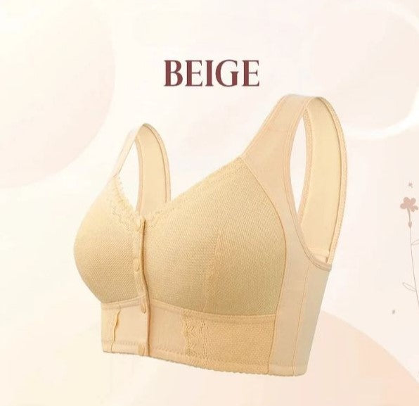 Bra Front Button Closure Wireless & Soft Breathable Cotton