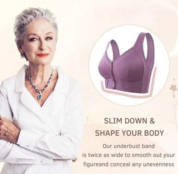 Bra Front Button Closure Wireless & Soft Breathable Cotton