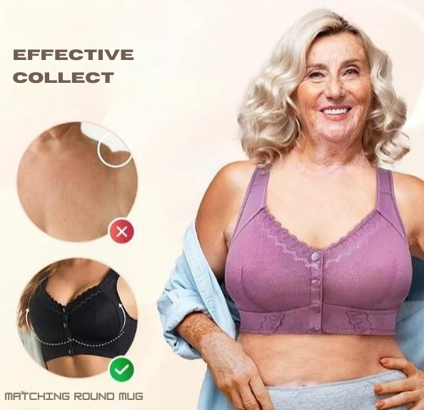 Bra Front Button Closure Wireless & Soft Breathable Cotton