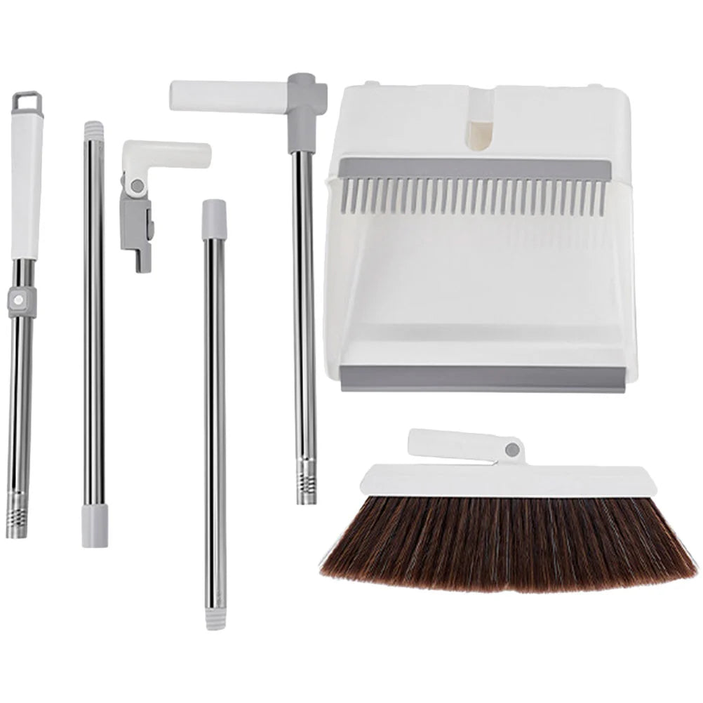 Broom & Dustpan Set Adjustable Stainless Handle Serrated Edge