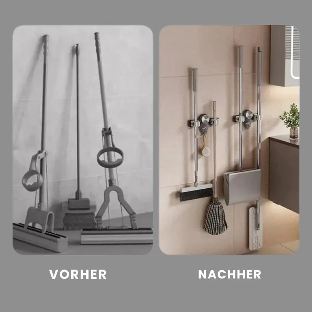 Broom & Mop Holder No-Drill Suction Auto-Grip