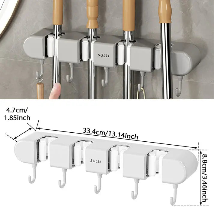 Broom & Mop Holder Space-Saving Stainless Steel Grip