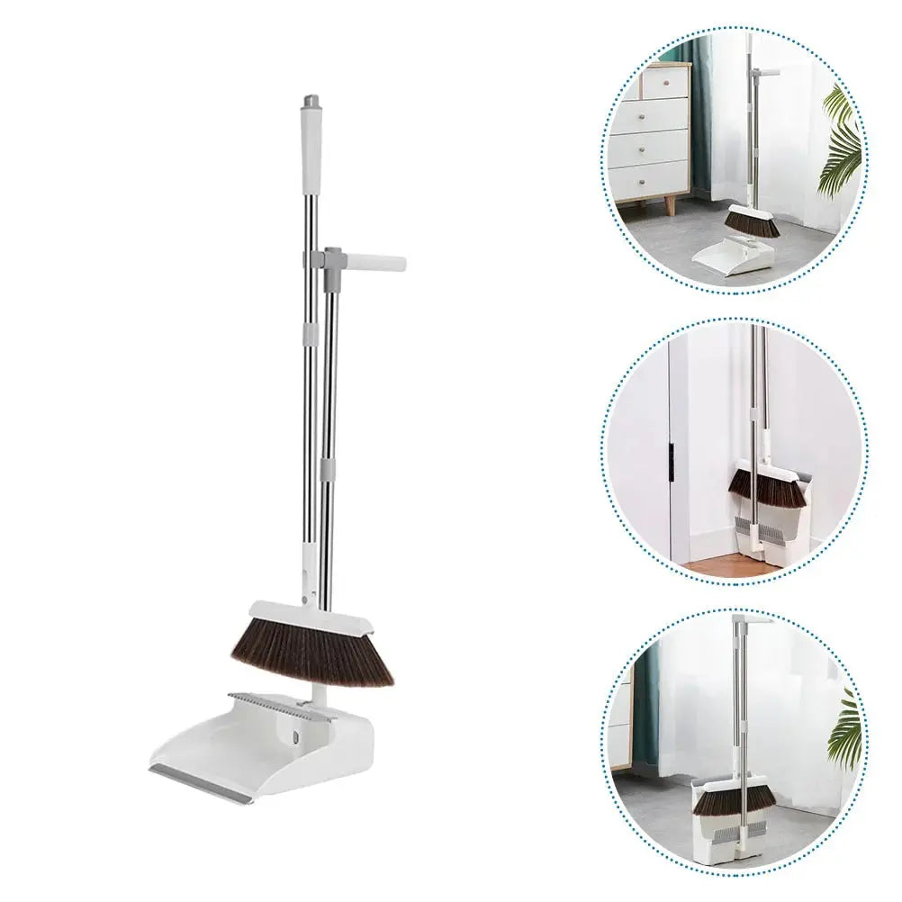 Broom and Dustpan Set Stainless Steel Handle Serrated Dustpan