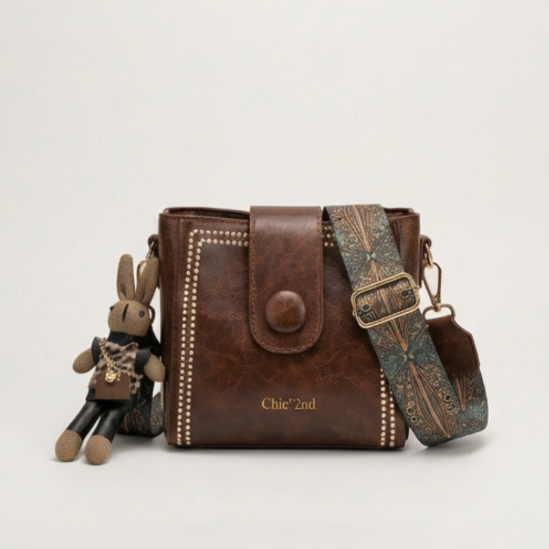 Bucket Crossbody Bag Vintage PU Leather Adjustable Woven Strap