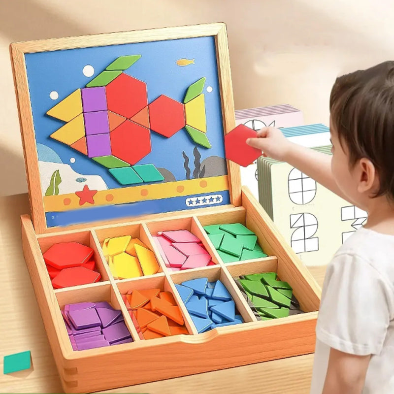 Building Block Set Magnetic Wooden Pattern Cards