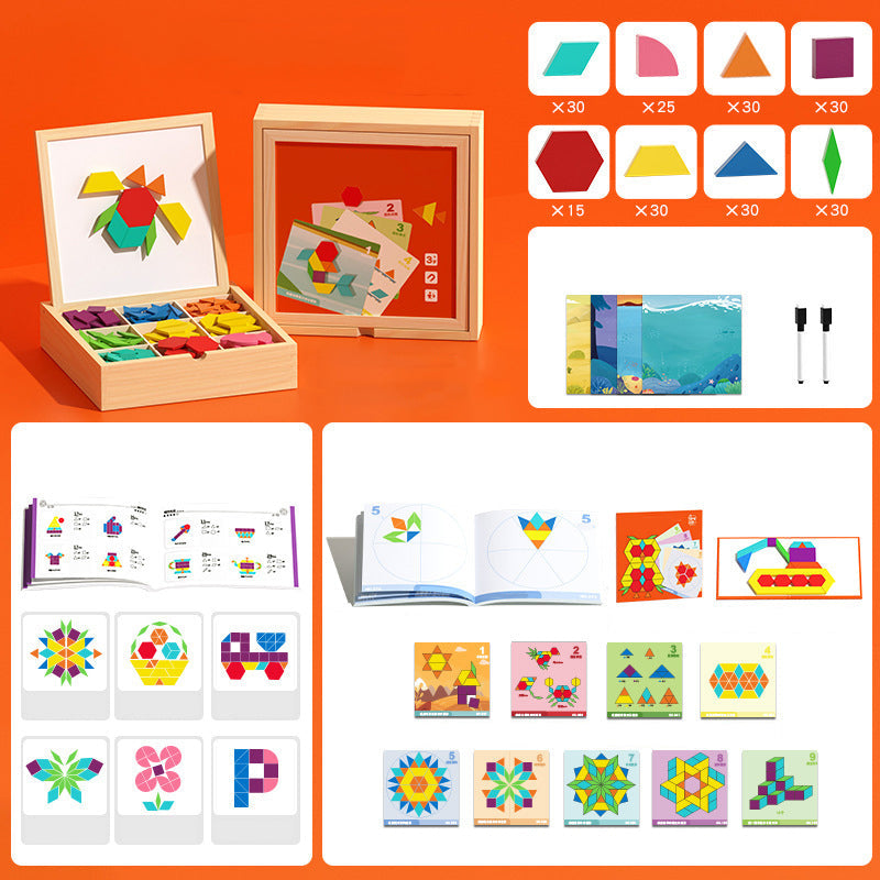 Building Block Set Magnetic Wooden Pattern Cards