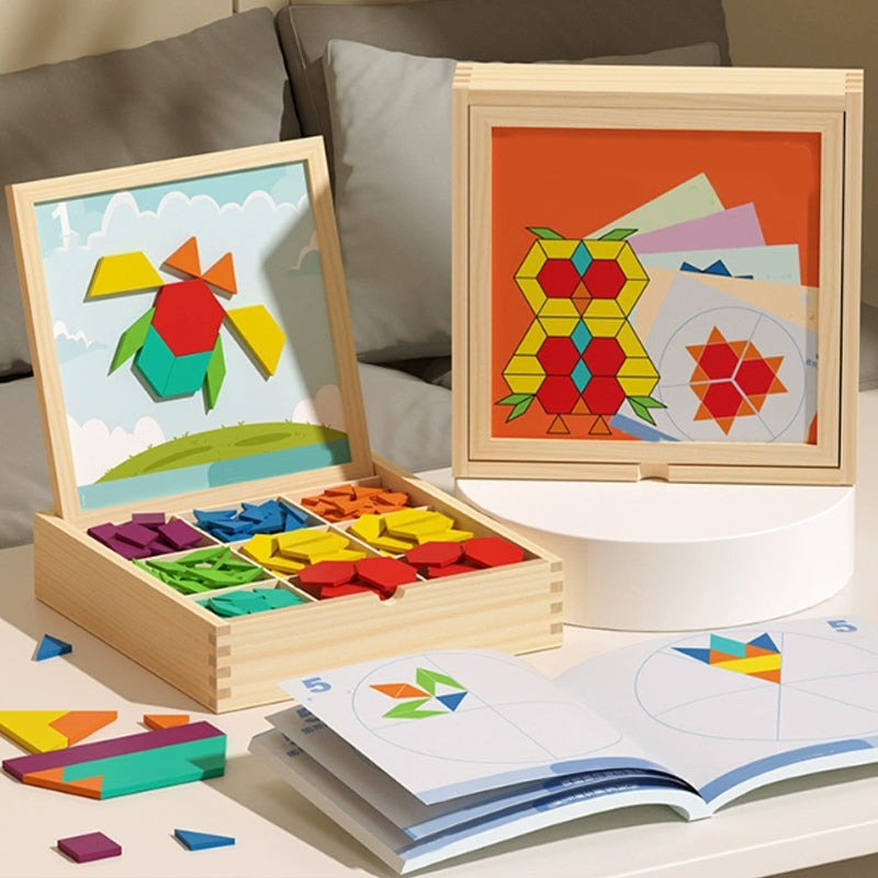 Building Block Set Magnetic Wooden Pattern Cards