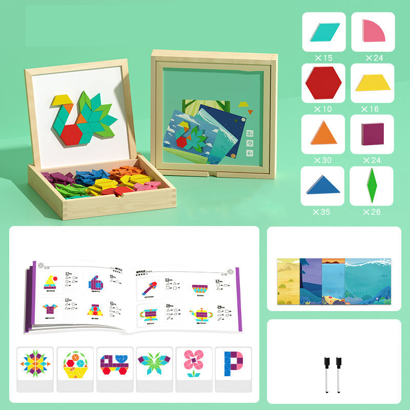 Building Block Set Magnetic Wooden Pattern Cards