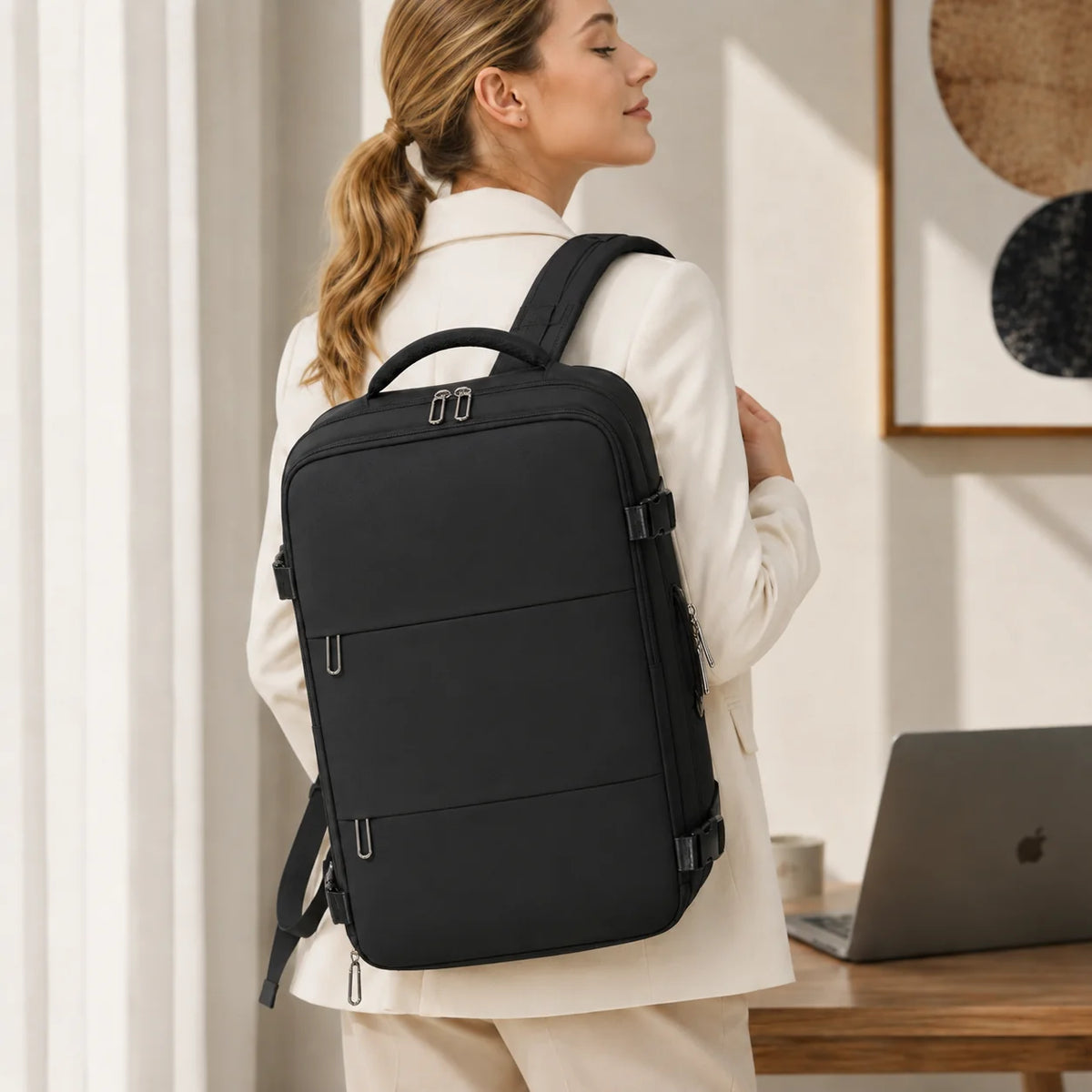 Business Backpack Suitcase-Style Opening USB Port 15.6-Inch Laptop