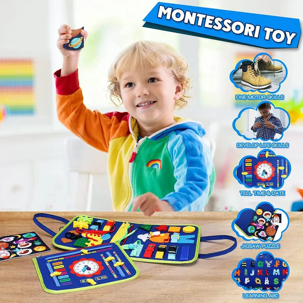 Busy Board Montessori Zippers Buttons & Buckles
